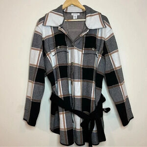 CUPCAKES AND CASHMERE Belted Plaid Shirt Jacket Shacket